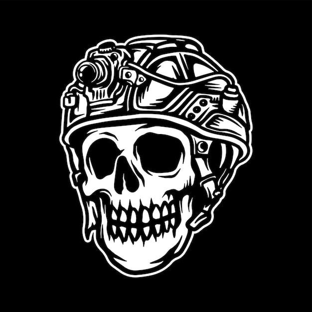 American soldier skull army helmet black and white illustration