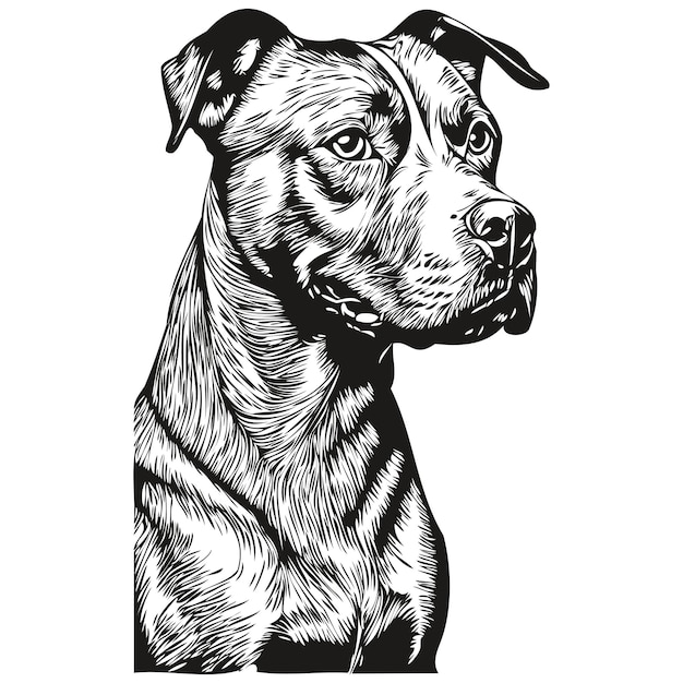 Vettore american staffordshire terrier cane disegno nero vettore volto isolato pittura schizzo linea illustrazione razza realistica animale domestico