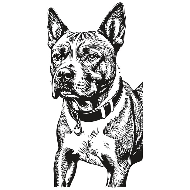 Vector american staffordshire terrier dog ink sketch drawing vintage tattoo or t shirt print black and white vector realistic breed pet