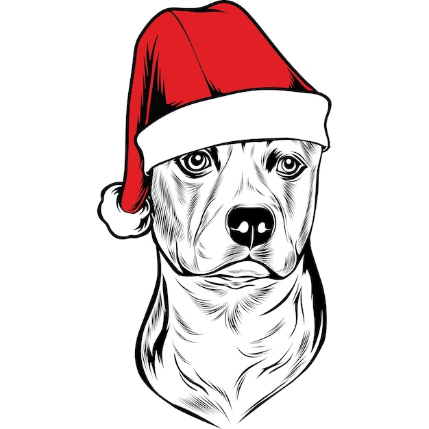 Vector american staffordshire terrier dog in santa hat for christmas