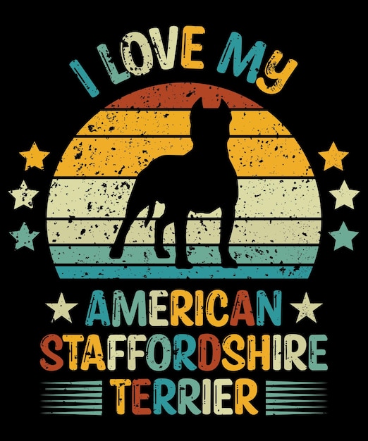 American Staffordshire Terrier silhouette vintage and retro tshirt design