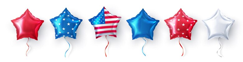 矢量美国明星气球为美国派对气球事件装饰在白色背景。聚会装饰s fourth july, usa independence day,memorial day, celebration, anniversary or american event.