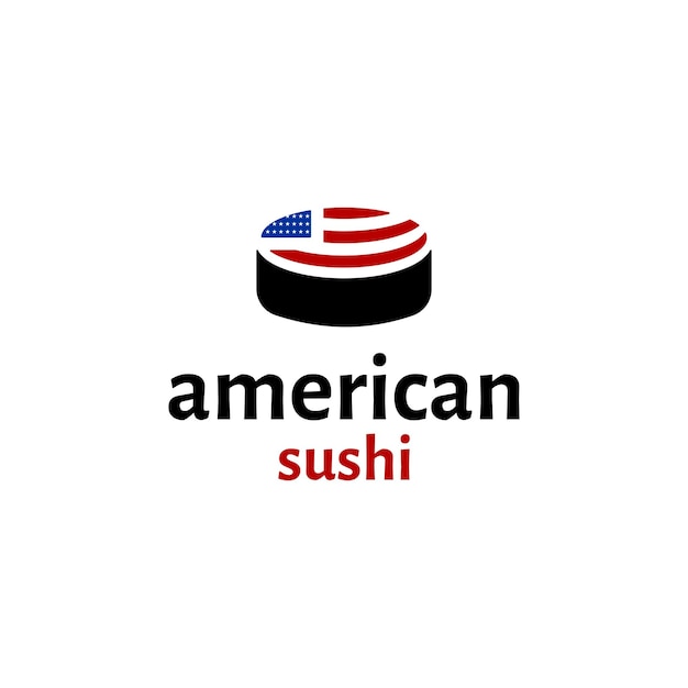 Vettore design del logo sushi americano. cibo sushi con bandiera americana. logo mascotte moderno