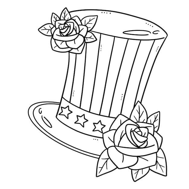 Vector american top hat isolated coloring page for kids