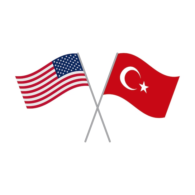 白で隔離アメリカとトルコのフラグ ベクトル