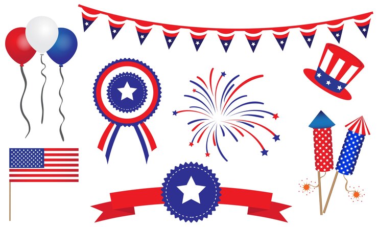 アメリカのアメリカ7月4日のバッジのバナー