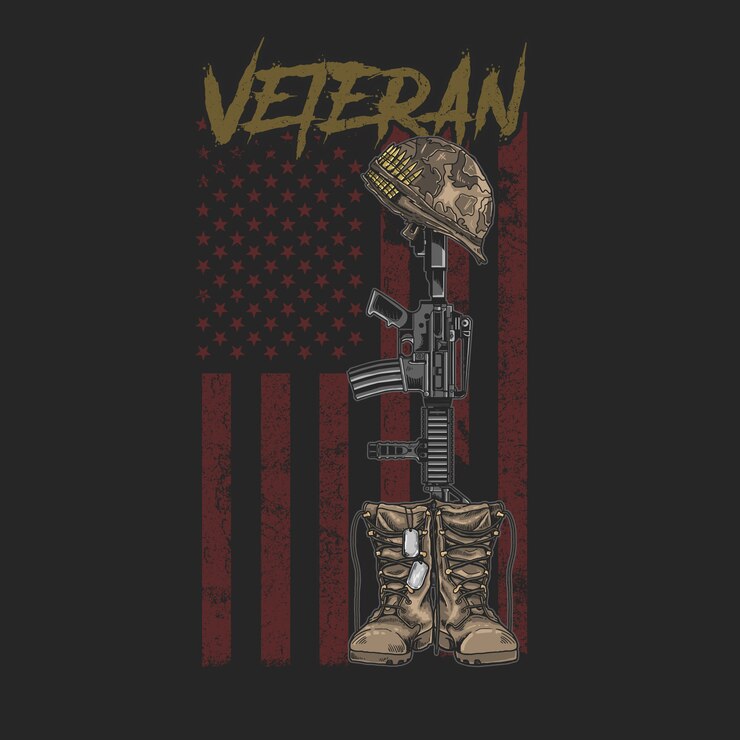 Vector american veteran boot and gun grunge style tees graphic