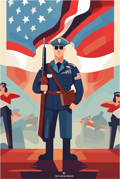 American veteran in uniform standing in the city Vector illustration of american veterans day