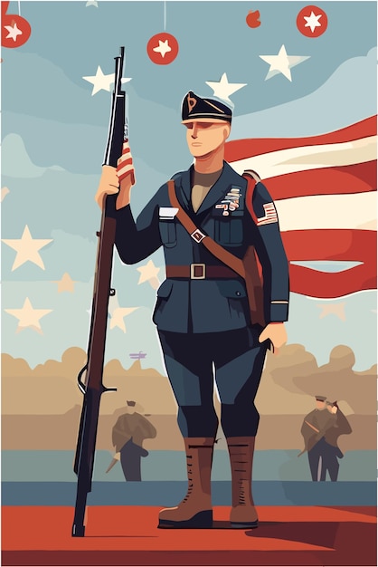 Veterano americano in uniforme in piedi in città illustrazione vettoriale del giorno dei veterani americani