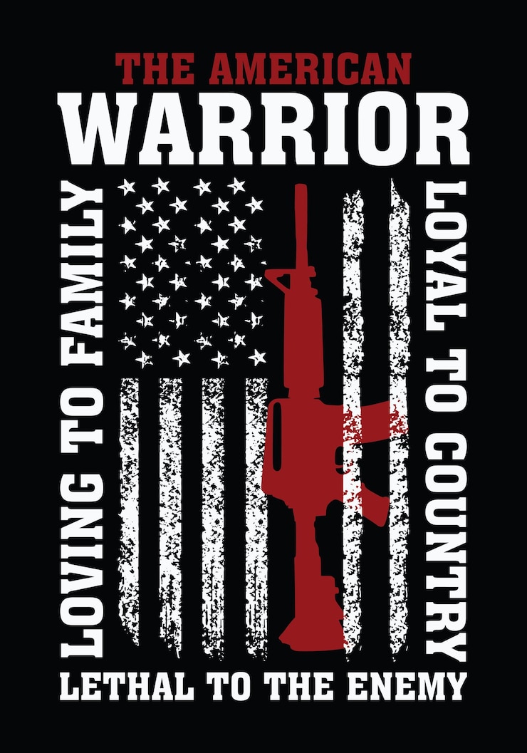 Vector american warrior t-shirt design with usa flag and gun vector.