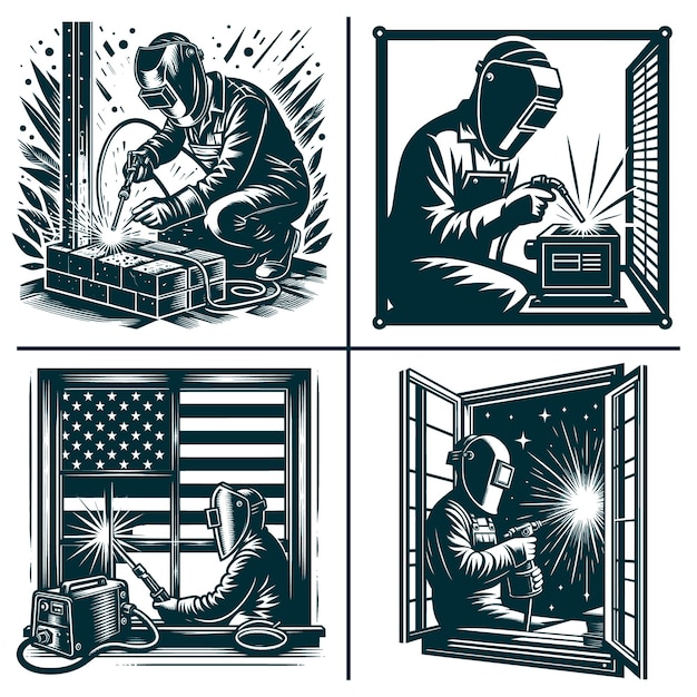 Vettore files american welder silhouette files welder behind american flag cricut files digitali silhouette di saldatore