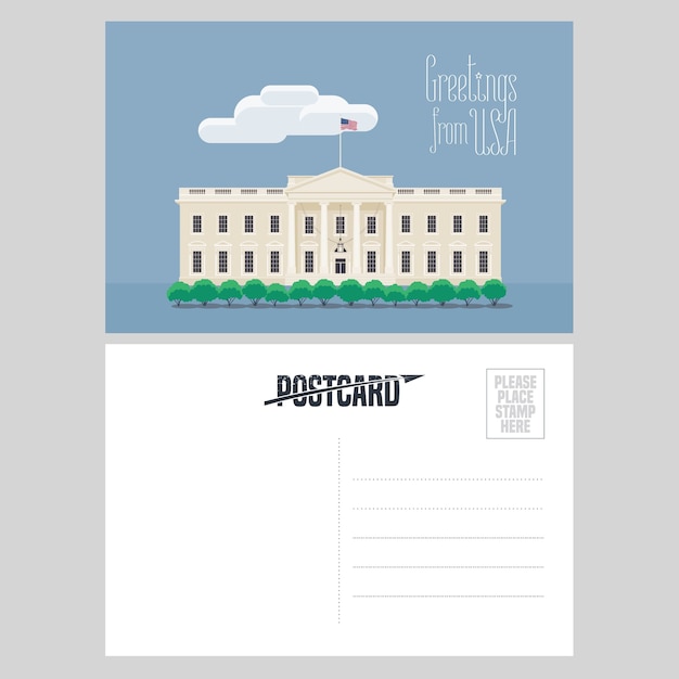 Vector american white house  illustration.  element for airmail card sent from usa for travel to america concept with famous landmark