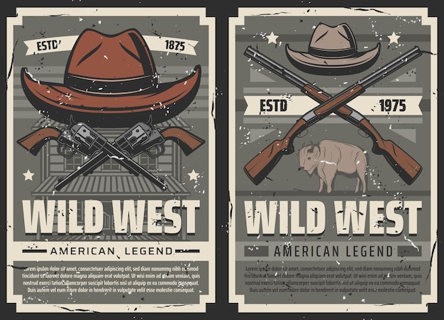 Vector american wild west cowboy saloon and gun