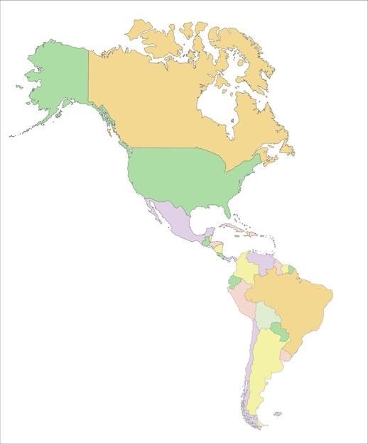 アメリカ大陸 非常に詳細な編集可能な政治地図