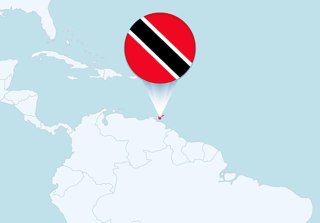 Amerika met geselecteerde Trinidad en Tobago kaart en Trinidad en Tobago vlagpictogram