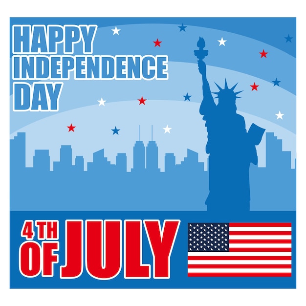 Amerika Onafhankelijkheidsdag 4 juli met het Vrijheidsbeeld Flat vector moderne illustratie