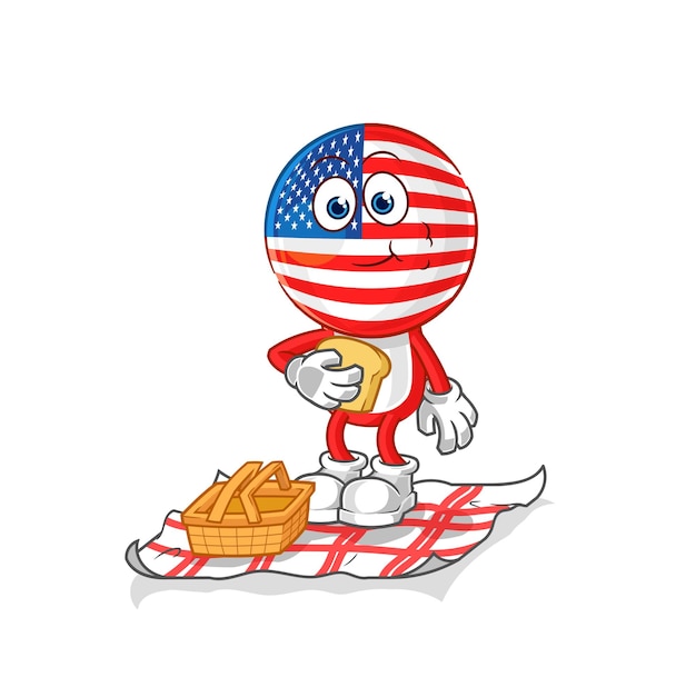 Amerika op een picknick cartoon cartoon mascotte vector