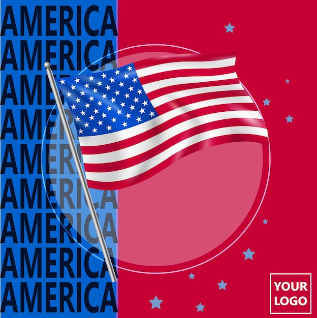 Amerika poster met 3d vlag