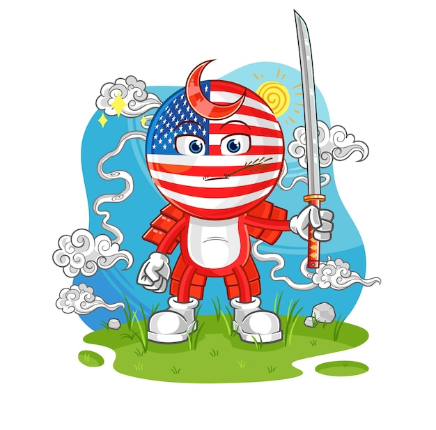 Amerika samurai cartoon cartoon mascotte vector