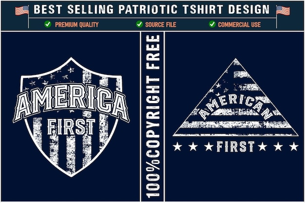 Vector amerikaans eerste patriottisch t-shirtontwerp in de vs met de vlag van de vs-grunge