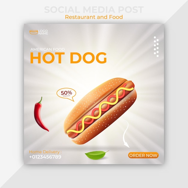 Amerikaans eten hotdog sociale media postsjabloon