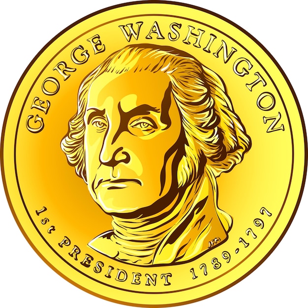 Amerikaans geld Presidentiële dollarmunt met eerste president van de Verenigde Staten George Washington op voorzijde