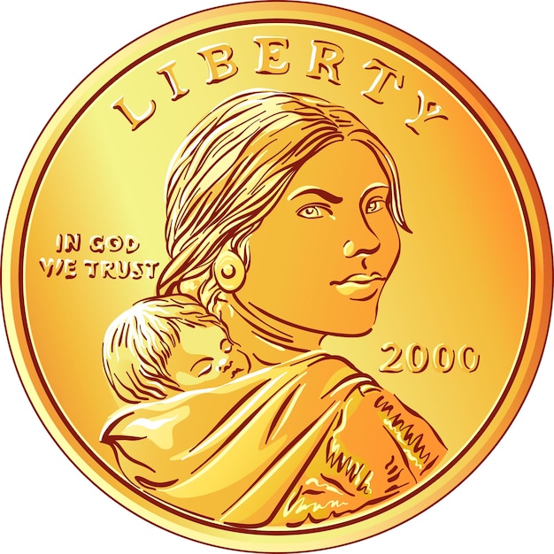 Amerikaans geld sacagawea dollar gouden dollar munt sacagawea en haar kind op voorzijde