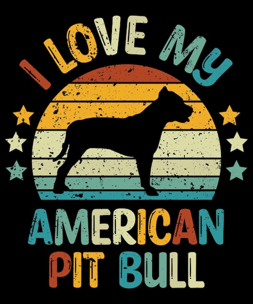 Amerikaans Pit Bull silhouet vintage en retro tshirt ontwerp