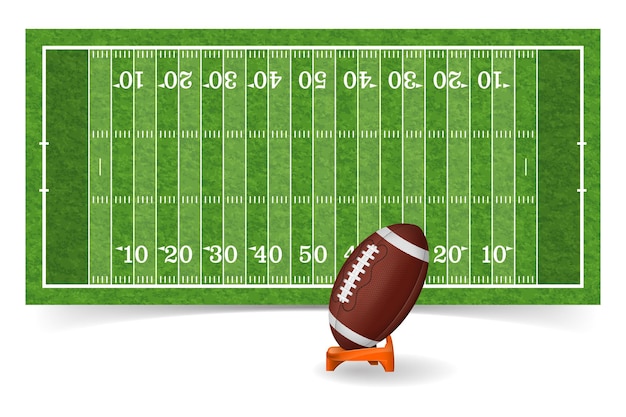 Amerikaans voetbalveld met lijn, realistische bal en grastextuur.