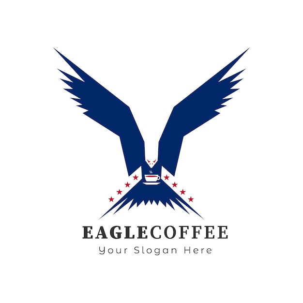 Amerikaanse adelaar en koffie logo vector ontwerpsjabloon