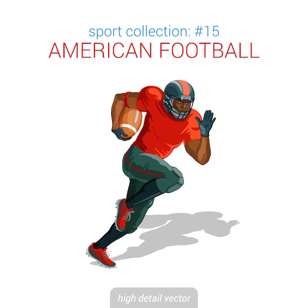 Amerikaanse sprintbal van de voetbal zwarte speler. sportman hoog detail illustratie.