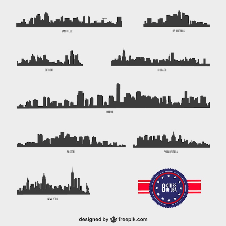 Vector amerikaanse steden vector silhouetten