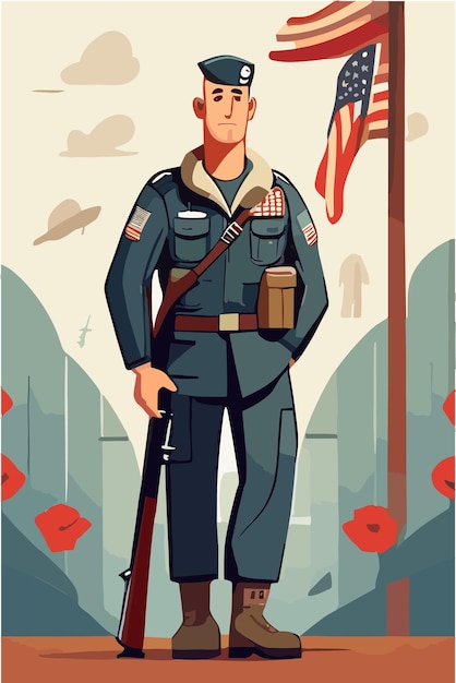 Amerikaanse veteraan in uniform staande in de stad Vectorillustratie van Amerikaanse veteranendag