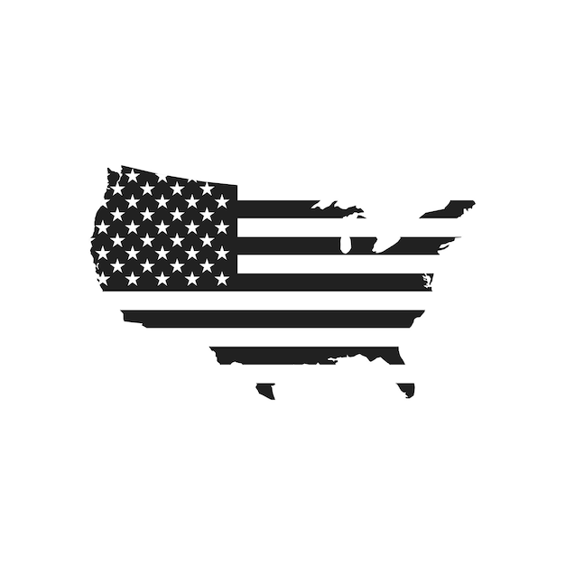 Amerikaanse vlag en kaart zwart icoon Eenvoudige vectorillustratie in vlak
