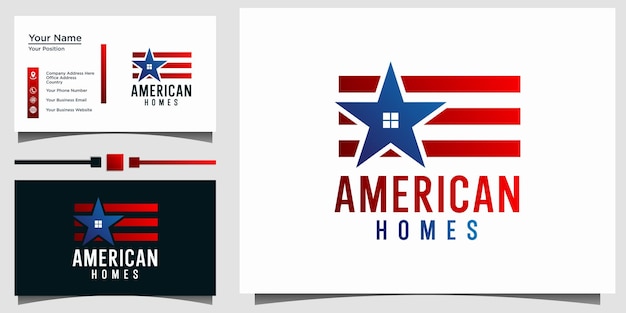 Amerikaanse vlag huis huis hypotheek logo ontwerp