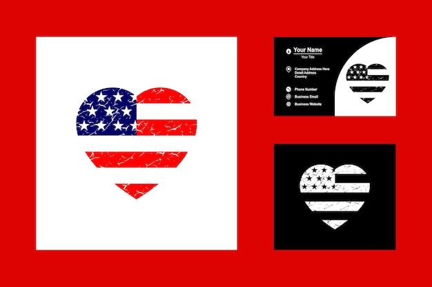 Amerikaanse vlag in rustiek hart pictogram logo vector illustratie teken