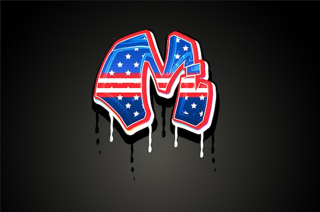 Amerikaanse vlag M Letter alfabet vector