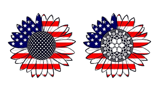 Amerikaanse vlag met zonnebloem voor t-shirtontwerp grafische vector