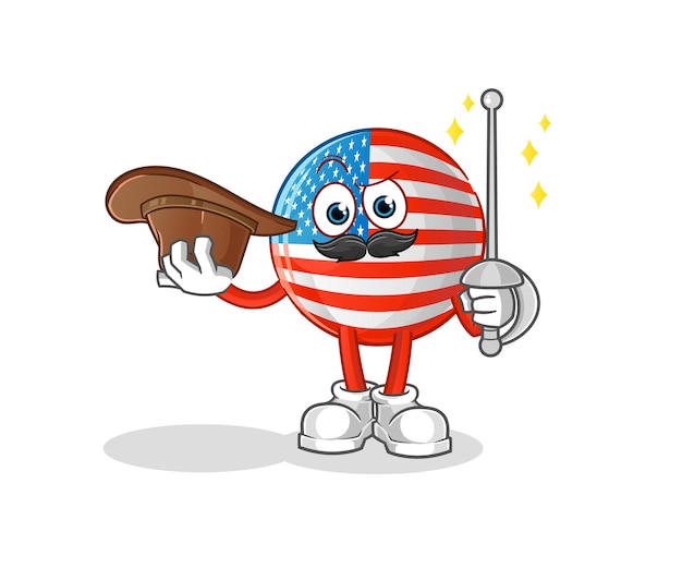 Amerikaanse vlag schermer karakter. cartoon mascotte vector