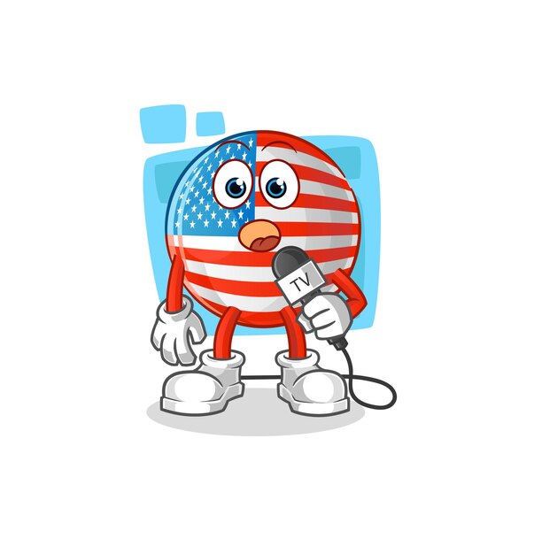 Amerikaanse vlag tv-verslaggever cartoon. cartoon mascotte vector