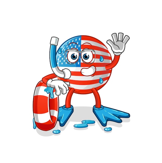 Amerikaanse vlagzwemmer met boeimascotte. cartoon vector