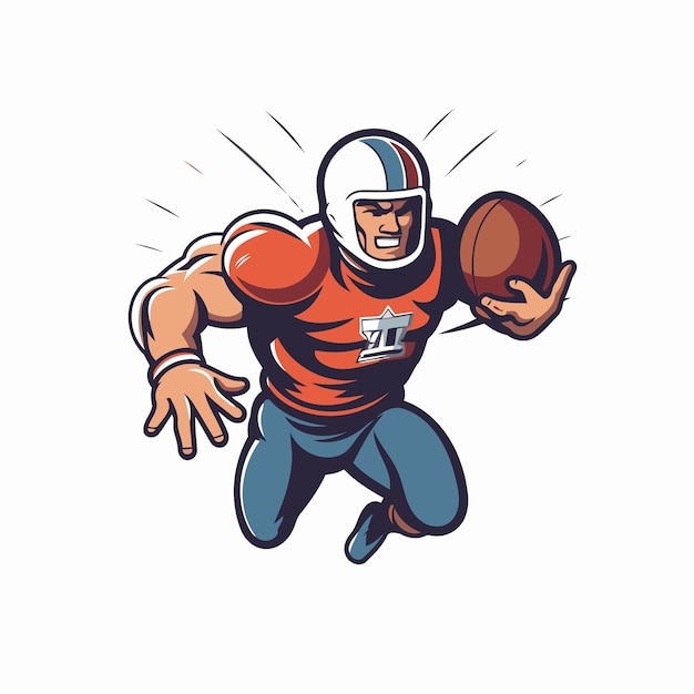 Amerikaanse voetballer die met een bal loopt Vectorillustratie voor het logo van een sportteam