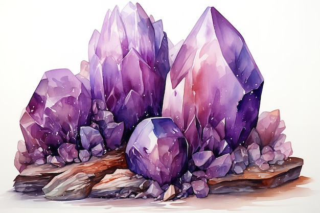 Amethyst minerale waterverf tekening geïsoleerd op wit