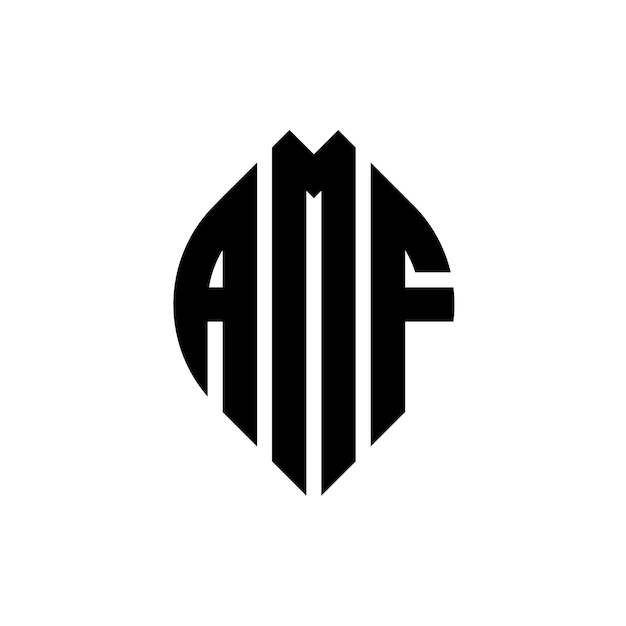 Amf 円の形状のロゴデザイン amf エリプスの形状 amf 文字の形状 3 つのイニシャルが円のロゴを形成する amf 丸のエンブレム 簡潔なモノグラム 文字マーク ベクトル