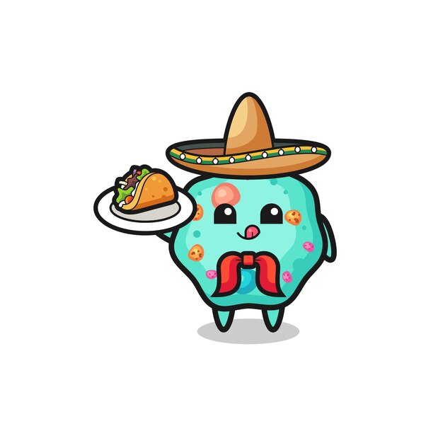 Amoeba mexican chef mascot holding a taco  cute design