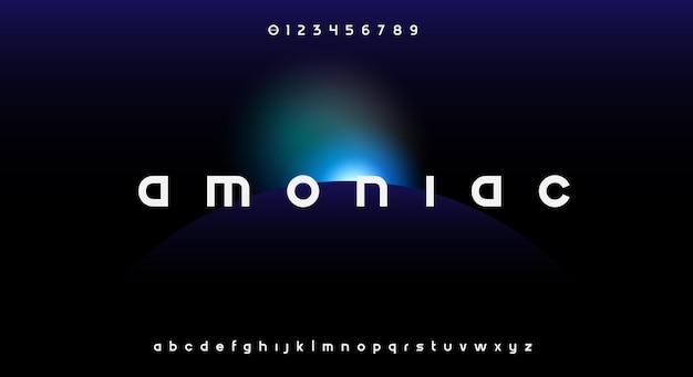 Amoniac, un carattere alfabeto futuristico minimalista moderno astratto. progettazione della tipografia dello spazio digitale