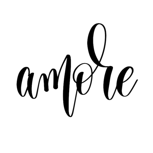 Amore  black and white hand lettering inscription to wedding invitation or valentines day