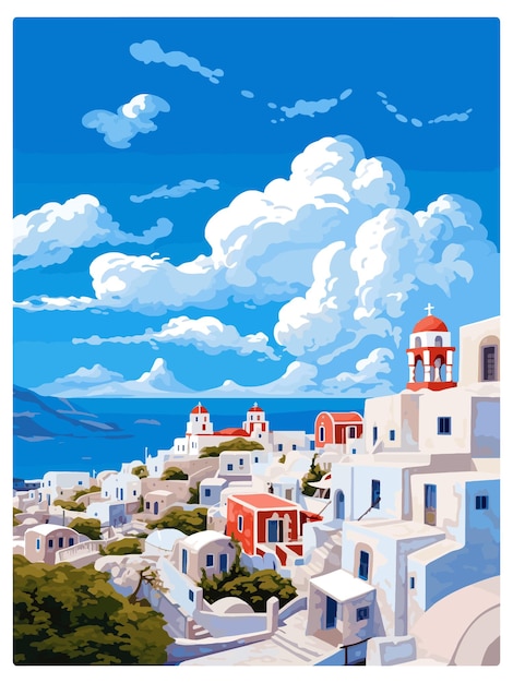 Vector amorgos griekenland vintage reisposter souvenir postkaart portret schilderij wpa illustratie