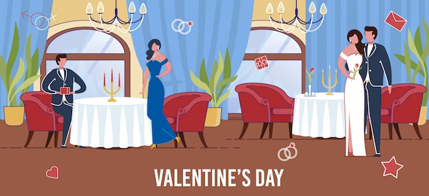 Vector amorous couples celebrating saint valentines day at a restaurant