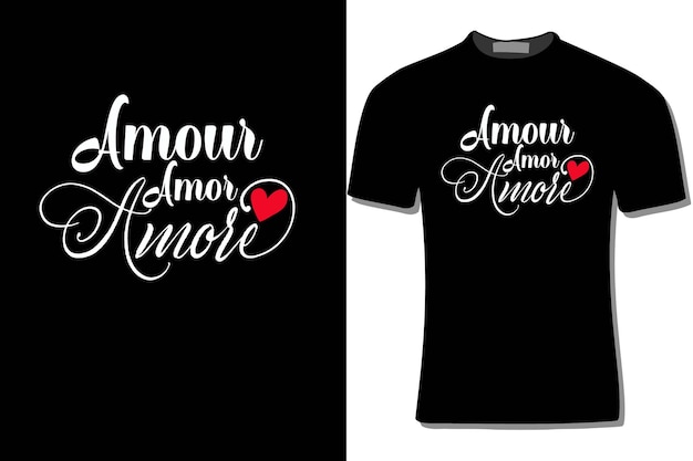 Вектор amour amor amore типография дизайн футболки для печати плакат карты кружки сумки и приглашения